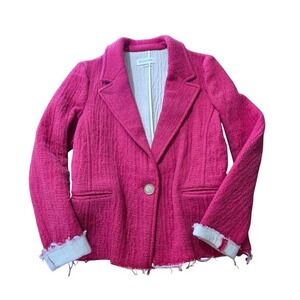 Isabel‎ Marant Etoile Pink Herringbone Blazer Jacket Raw Hem Cotton Blend